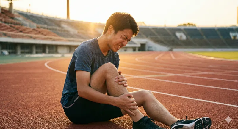 東海市でシンスプリントで足が痛くうずくまってしまっている男性