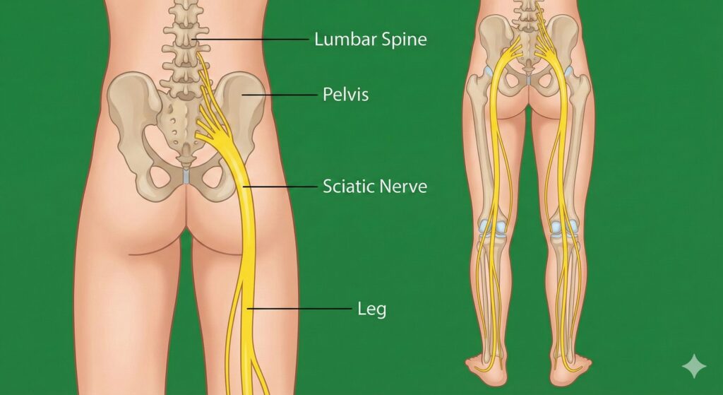 東海市ARK接骨院による坐骨神経痛を起こす坐骨神経の図説