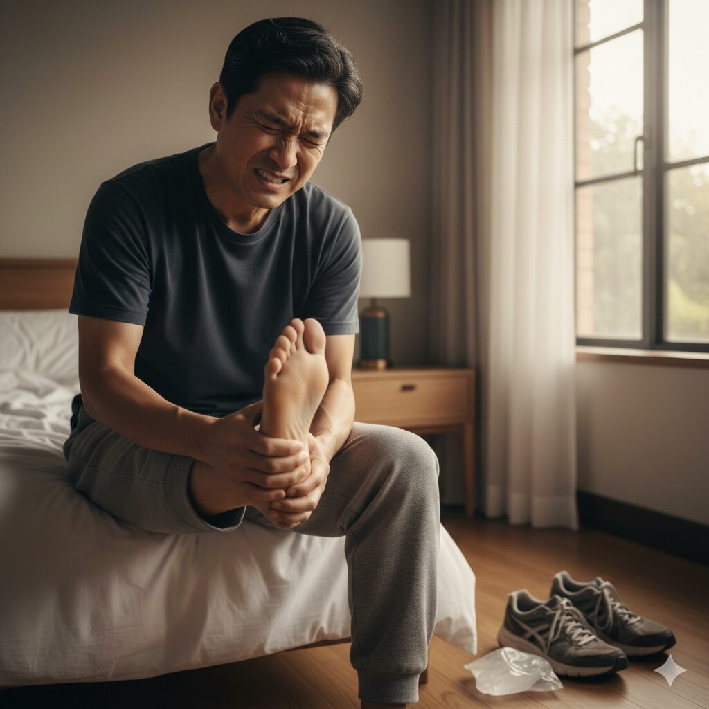 知多市で足の痛みに悶える男性