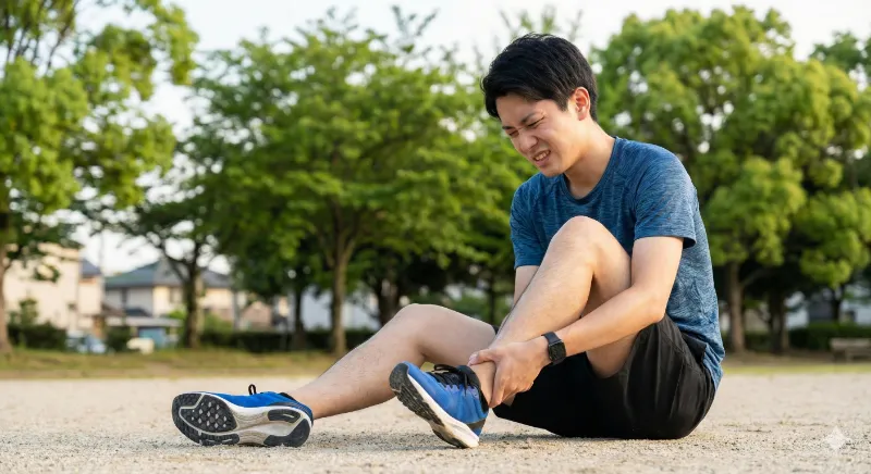 東海市で足関節捻挫に悶える男性