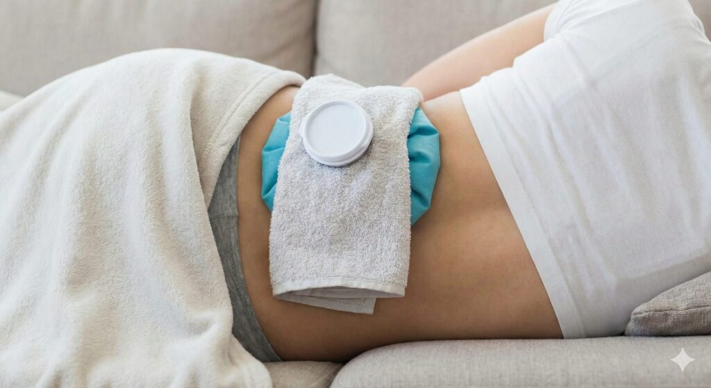 東海市でぎっくり腰の応急処理、アイシングの様子