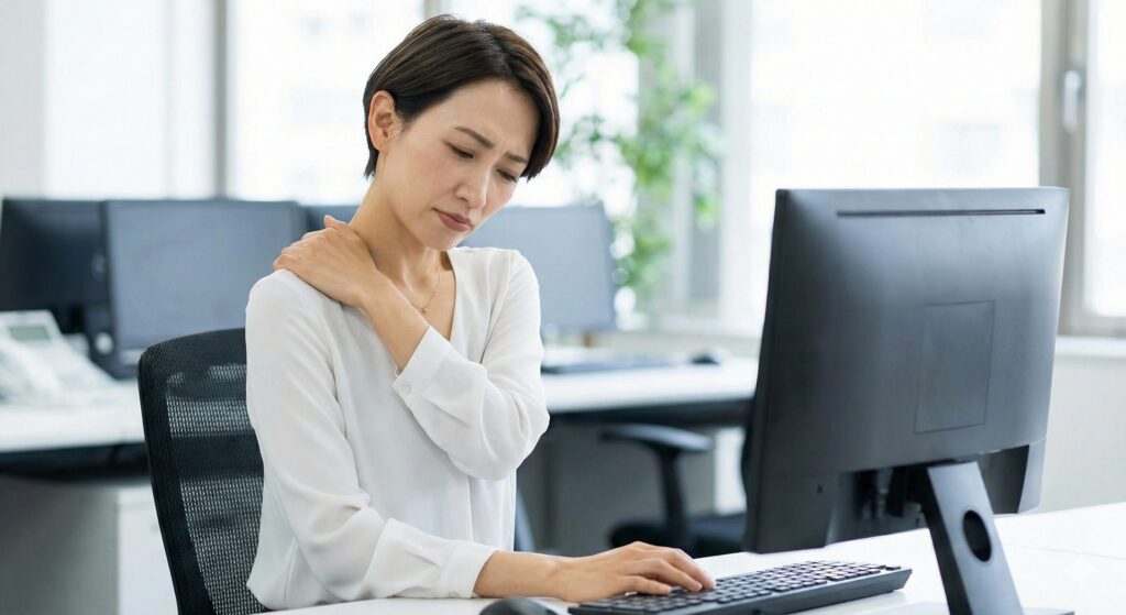 東海市でデスクワーク時に肩の重さを感じる女性