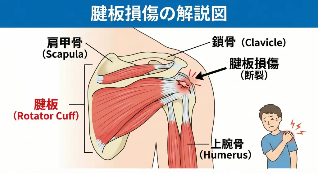 大府市で肩の痛みの原因になる腱板損傷(ローテーターカフ損傷)解説図