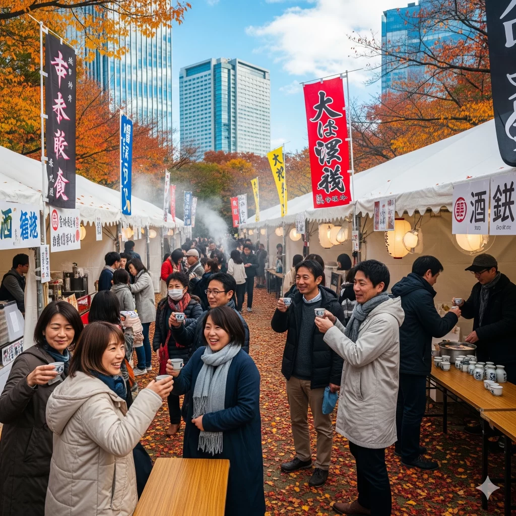 秋酒祭りのイメージ、転倒には注意