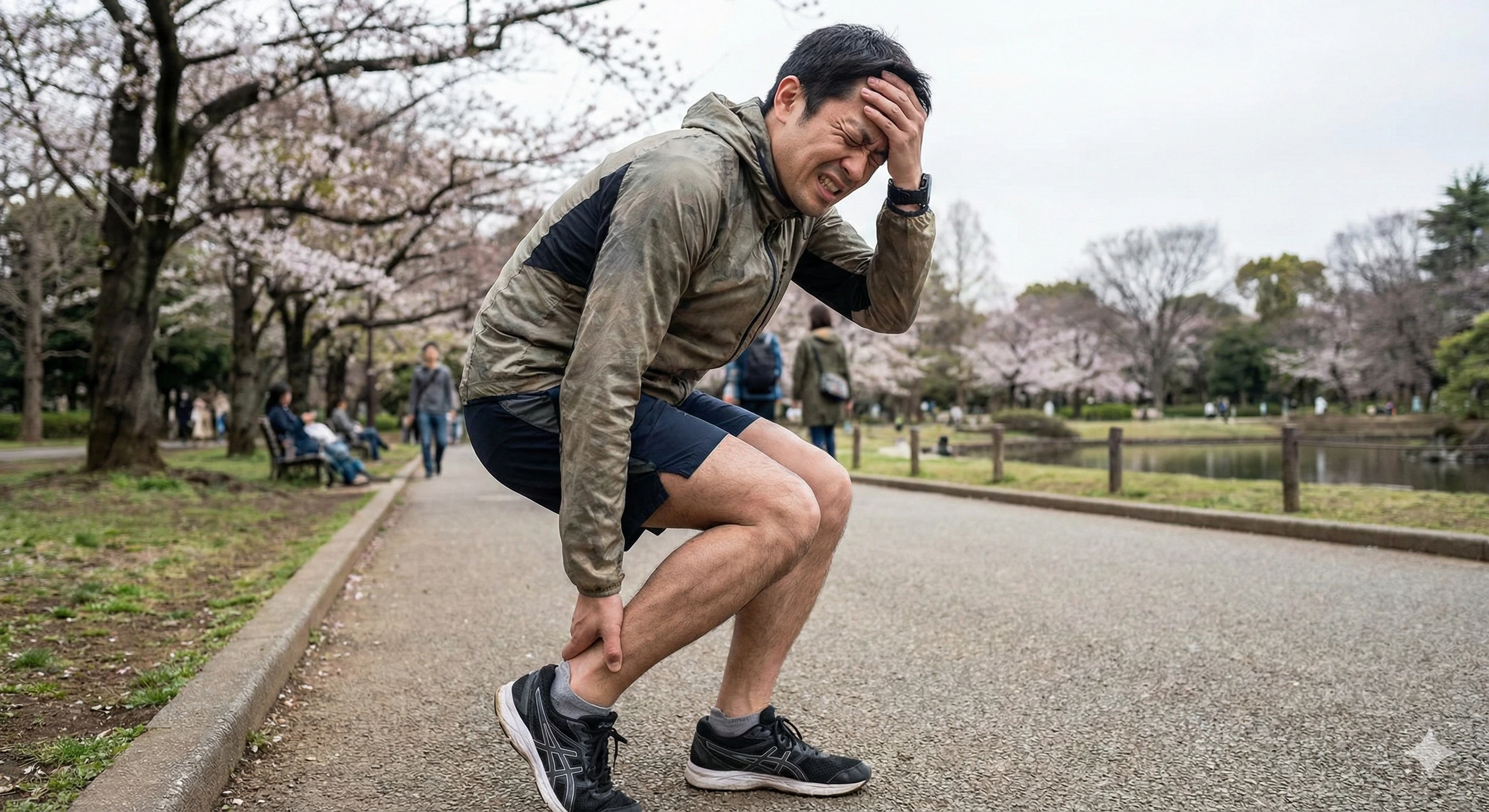 東海市でアキレス腱の痛みに顔をしかめる男性