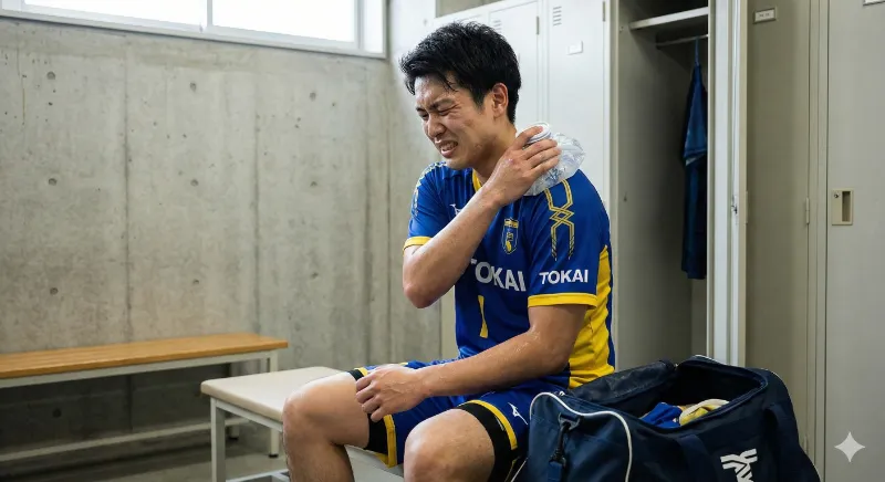 肩関節の亜脱臼で肩を痛がるハンドボール選手