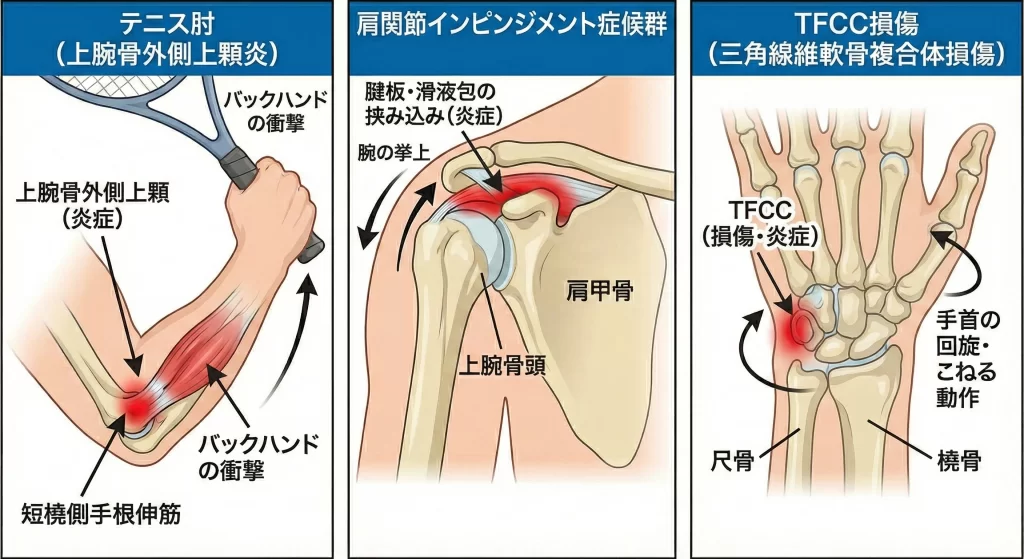 大府市で肩が痛い、肘が痛い、手首が痛い症状の解説図