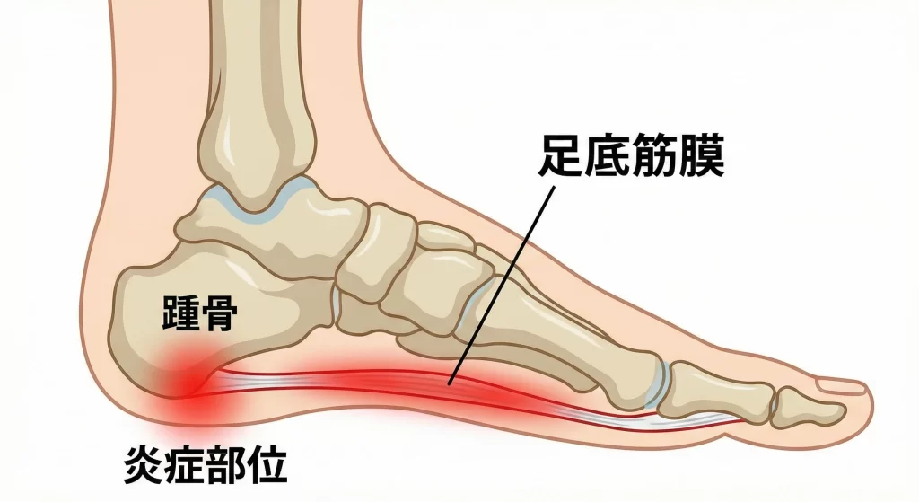 知多市のARK接骨院が解説|足底筋膜炎で痛む踵(かかと)の場所と足の構造図