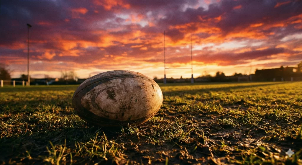 東海市のグランドに転がるラグビーボール