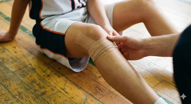 知多市でオスグッドに対するテーピングを貼るARK接骨院