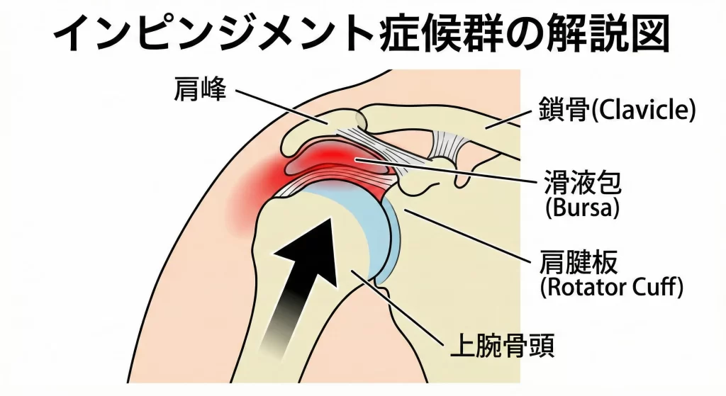 大府市で肩の痛みの原因となるインピンジメント症候群解説図