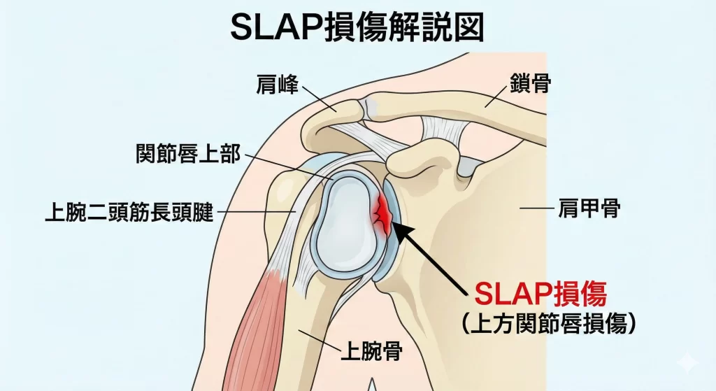 大府市のグランドで発生する肩の痛みスラップ損傷の解説図