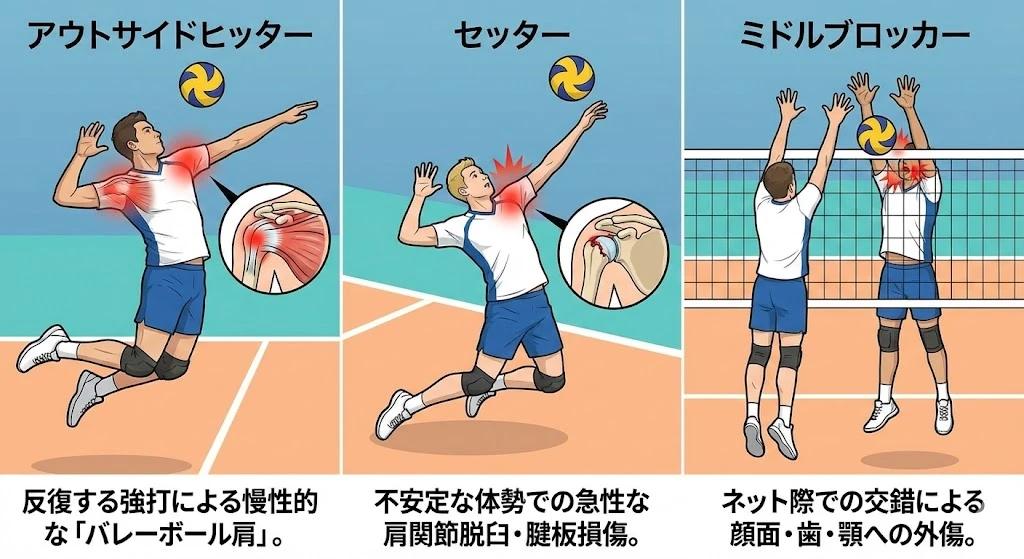 大府市でバレーボールの痛みポジション別