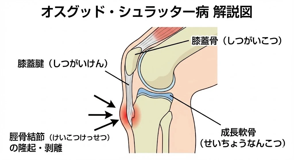東海市で膝が痛いオスグッドの解説図