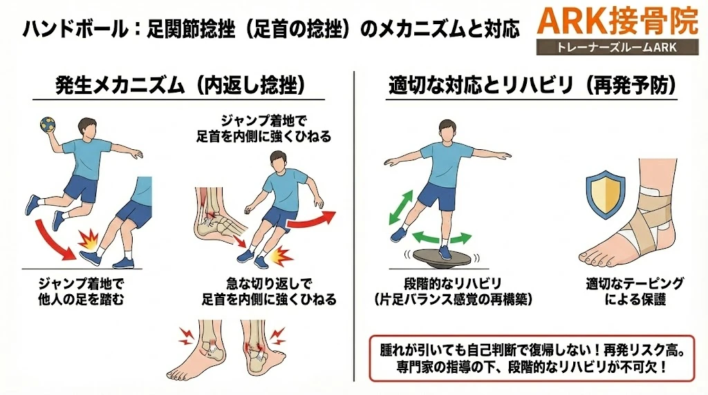 東海市でハンドボールでの足首の痛み捻挫の解説図