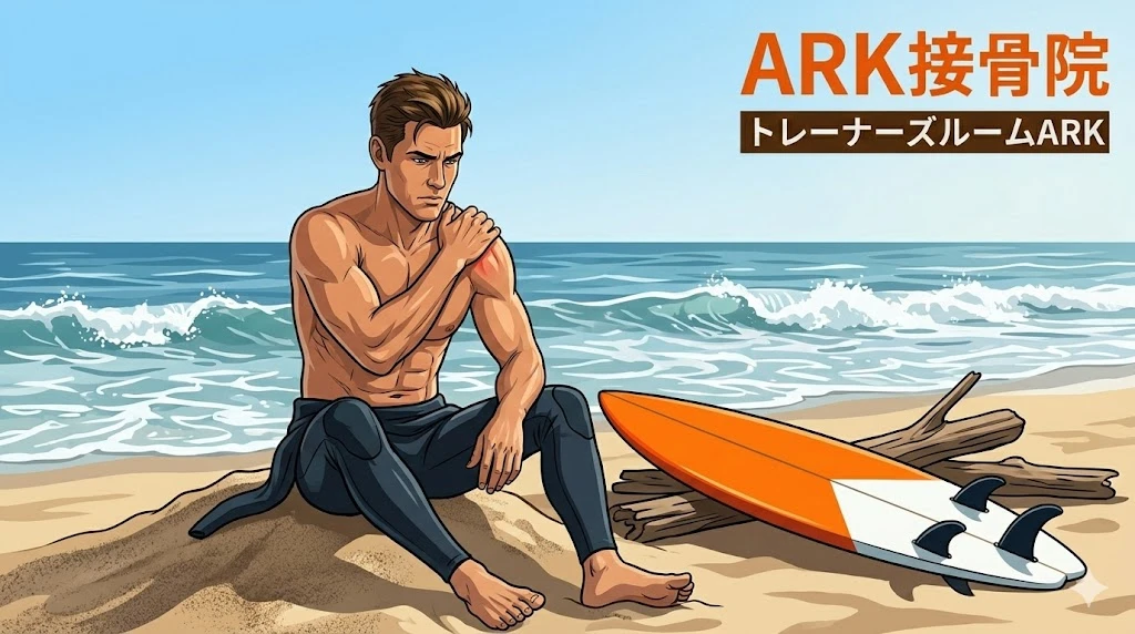 東海市でサーフィン、パドリングでの肩の痛み