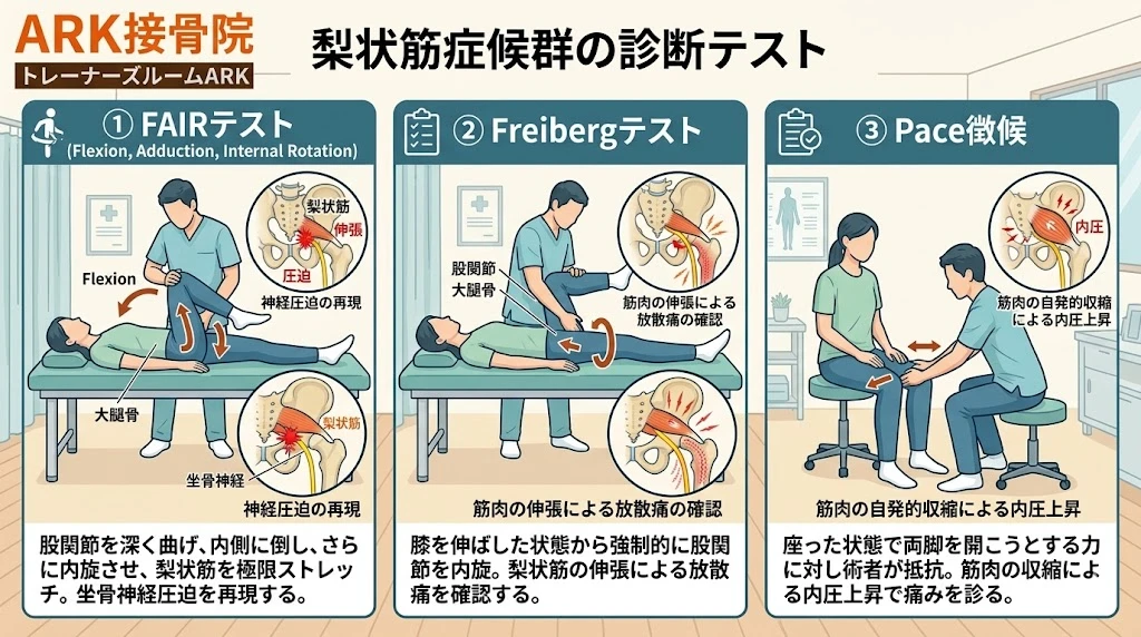 知多市で梨状筋症候群による足の痺れ、痛みに対する誘発テスト解説