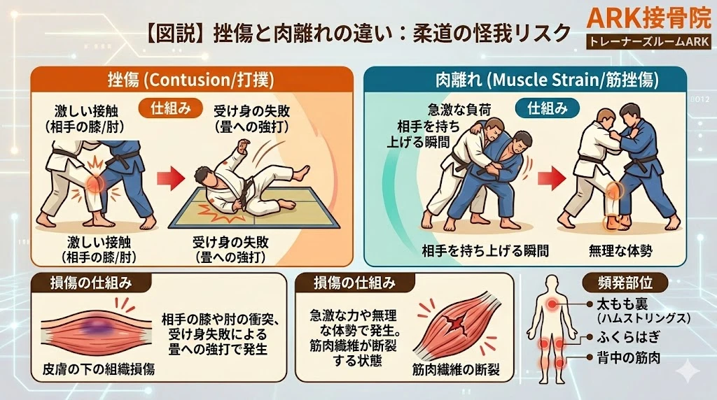 東海市で柔道での打撲、肉離れの解説