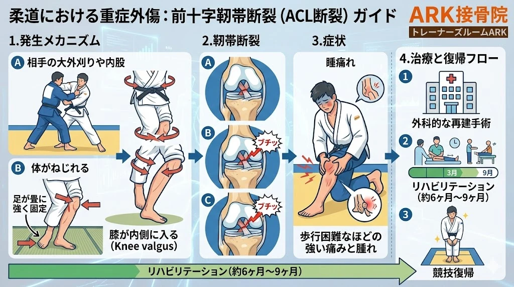 知多市で膝の痛み、柔道でのACL損傷解説