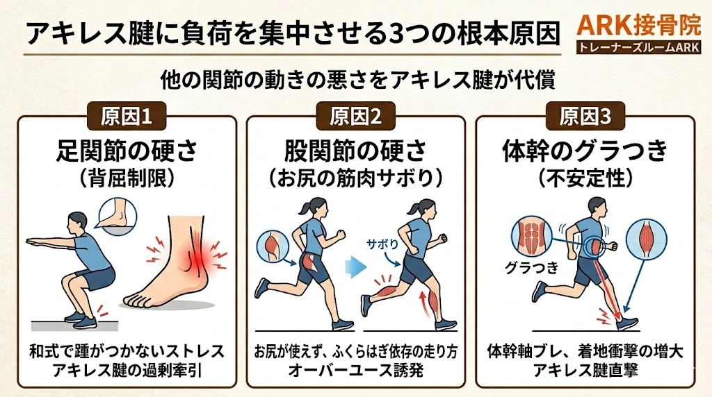常滑市でアキレス腱の代償動作で痛みがある