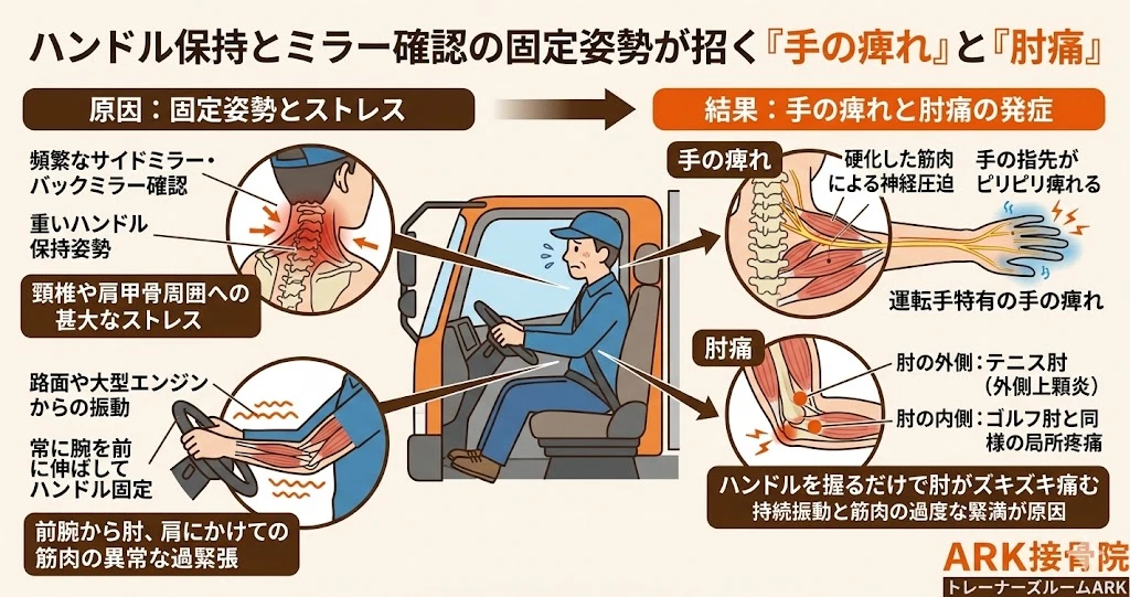 知多市でトラックドライバーに多い肘の痛みと手のしびれ