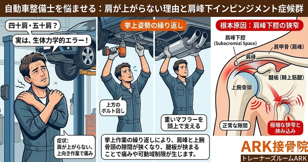 東海市で自動車整備士の肩の痛みの原因