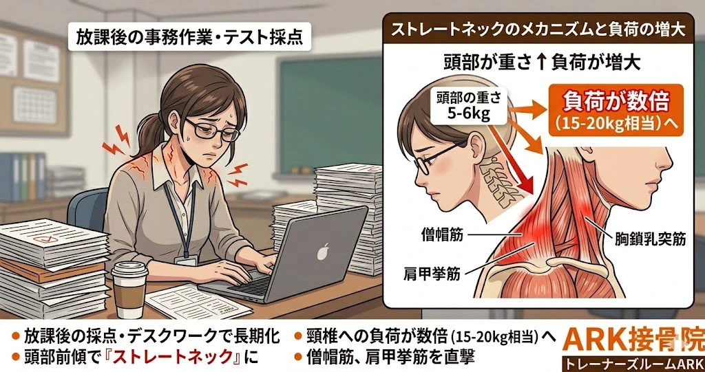 知多市で教員のストレートネックによる首の痛み