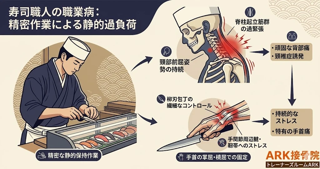 東海市で寿司職人に多い肩の痛み、首の痛み
