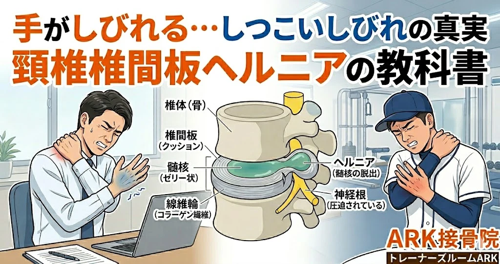 東海市でデスクワークでの手の痺れは頚椎椎間板ヘルニアかも
