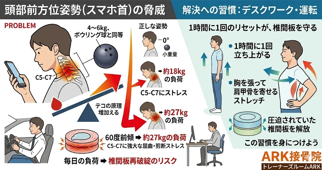 東海市でスマホ首が原因で引き起こされる頚椎椎間板ヘルニア