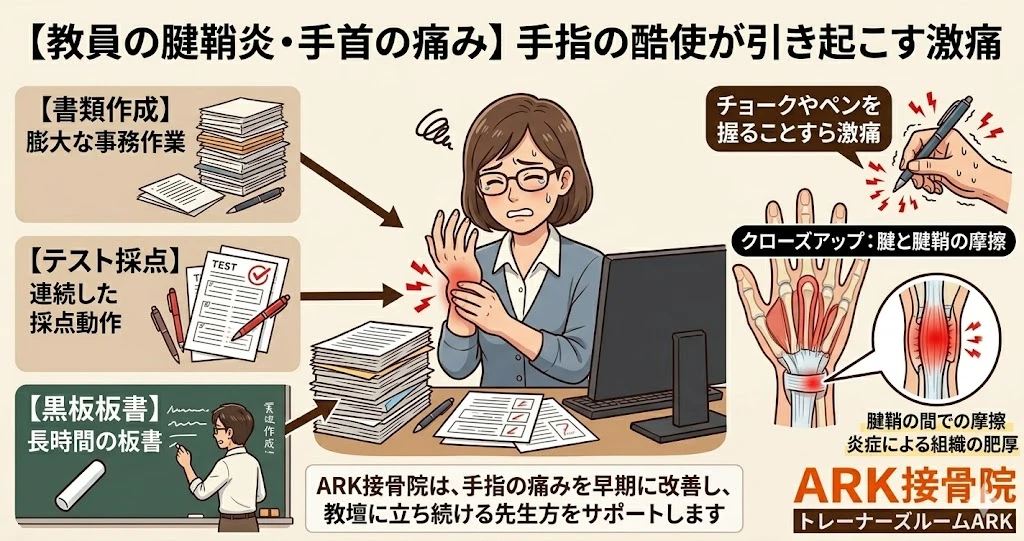 知多市で教員の腱鞘炎、指の痛み
