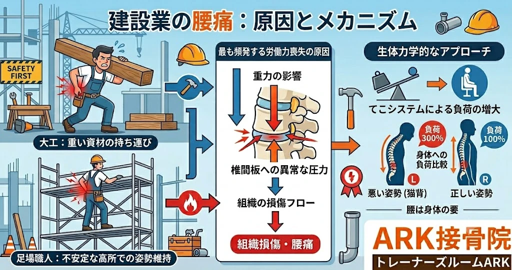 大府市で建設業に多い腰痛のメカニズム