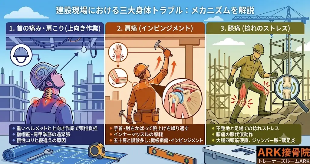 東海市で建設業に多い肩や首の痛み