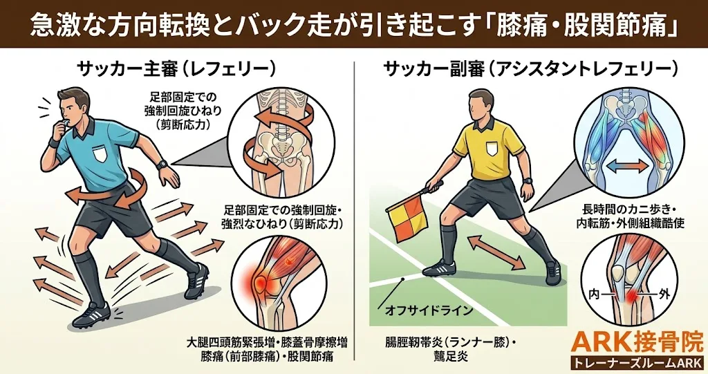 東海市でサッカーの審判員の膝の痛みと股関節の痛み