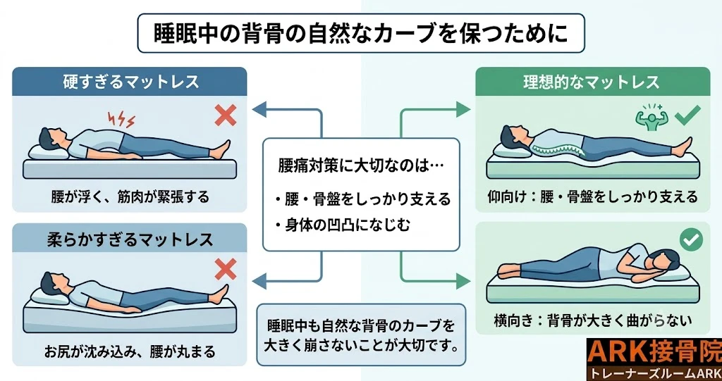 硬いマットレス使用による腰痛