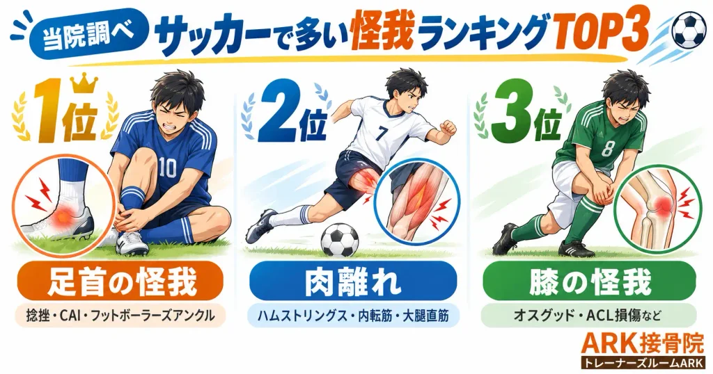 当院調べサッカーでよく起こる怪我ランキングTOP3