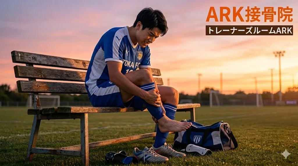 サッカーで足関節を捻ってしまった様子